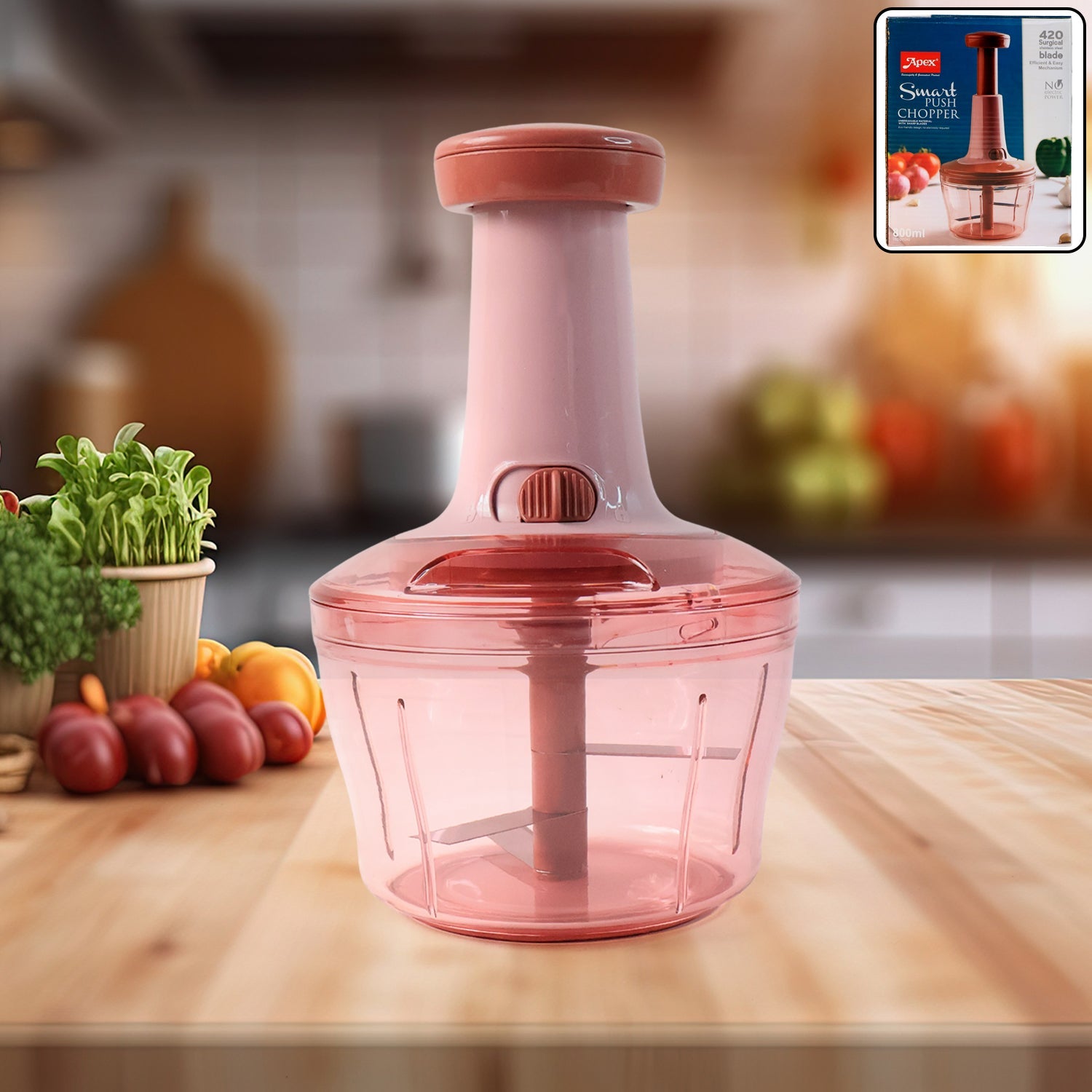Apex Smart Manual Vegetable & Fruit Chopper with 800 ML Capacity Apex Smart Manual Vegetable & Fruit Chopper with 800 ML Capacity